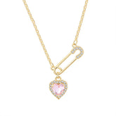 Rhinestone Heart-shaped Pin Necklace Special-interest Design Exquisite High-grade Light Luxury Clavicle Chain