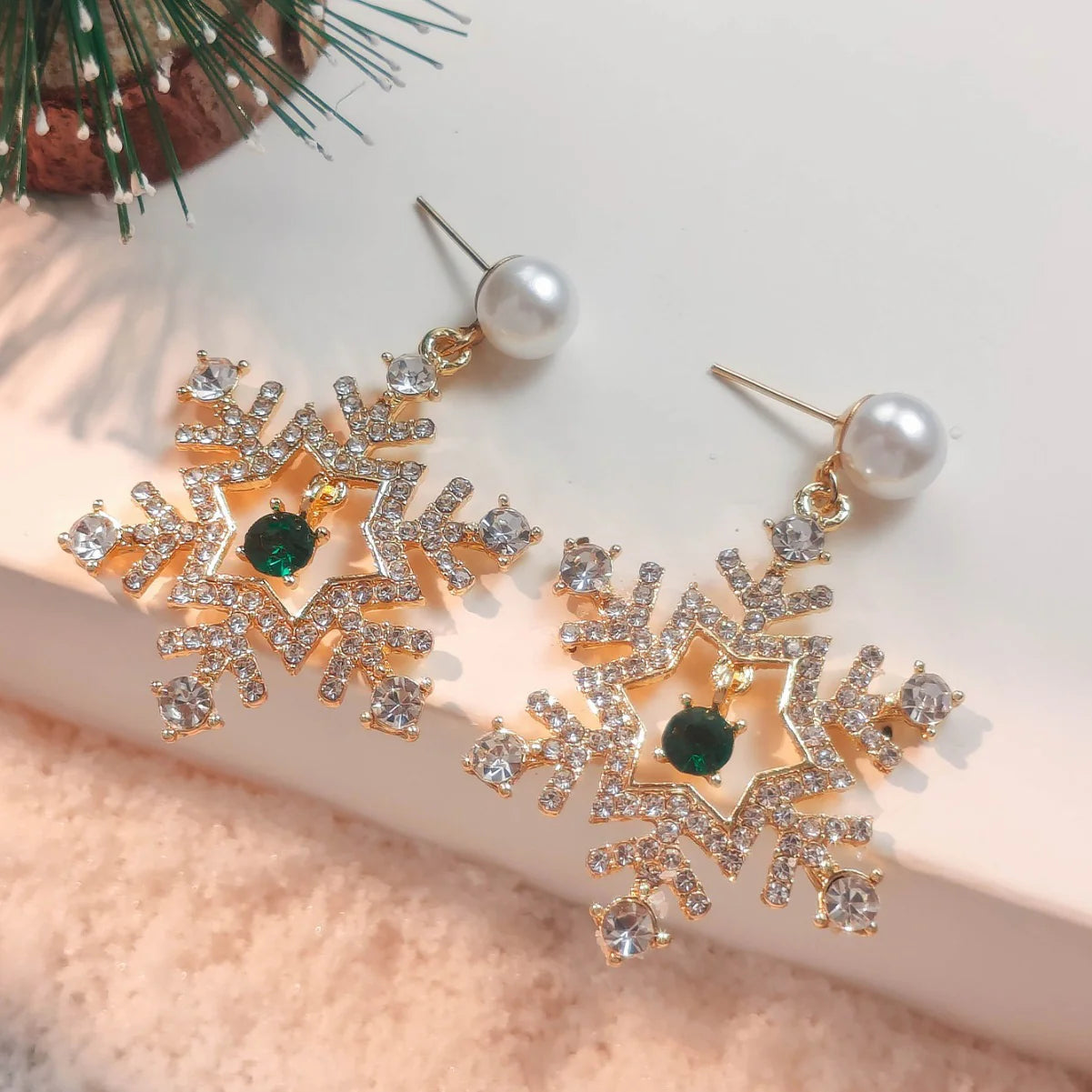 Christmas Snowflake Finely Inlaid Pendant Stud Earrings