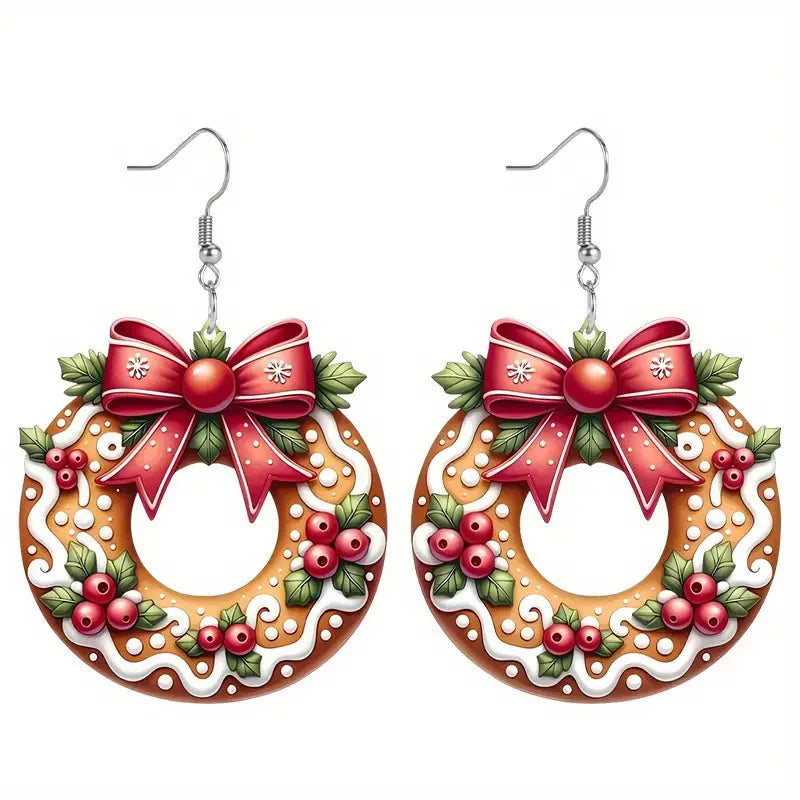 Christmas Cookie Wreath Acrylic Earrings