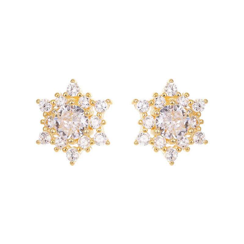 S925 Silver French Snowflake Zircon Stud Earrings