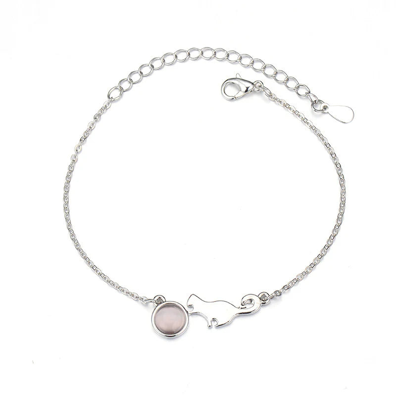 Fashion Ladies Cat Charm Bracelet Silver