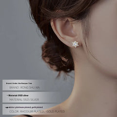 S925 Silver French Snowflake Zircon Stud Earrings