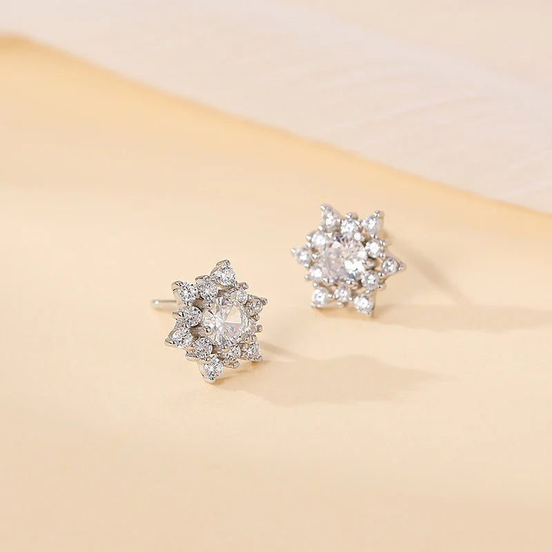 S925 Silver French Snowflake Zircon Stud Earrings