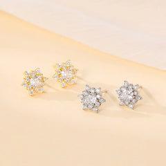 S925 Silver French Snowflake Zircon Stud Earrings