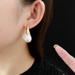 Real Gold Electroplated Silver Needle Artificial Pearl Earrings Irregular All-Match