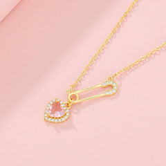 Rhinestone Heart-shaped Pin Necklace Special-interest Design Exquisite High-grade Light Luxury Clavicle Chain