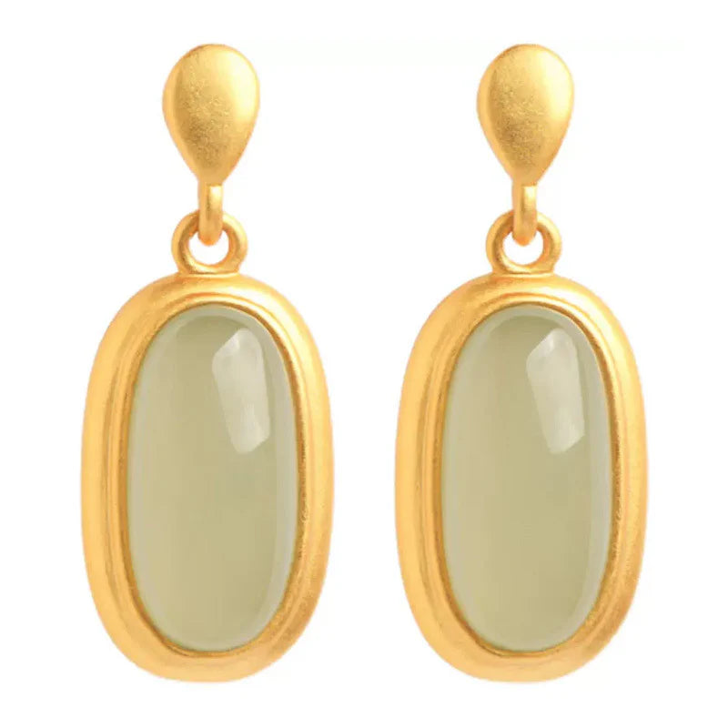 Ancient Gold Inlaid Hetian Jade Earrings For Women New Long