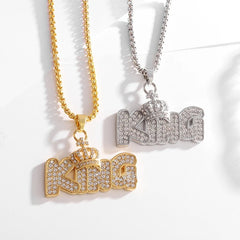 Gold Plated Crown KING Letter Hanging Necklace