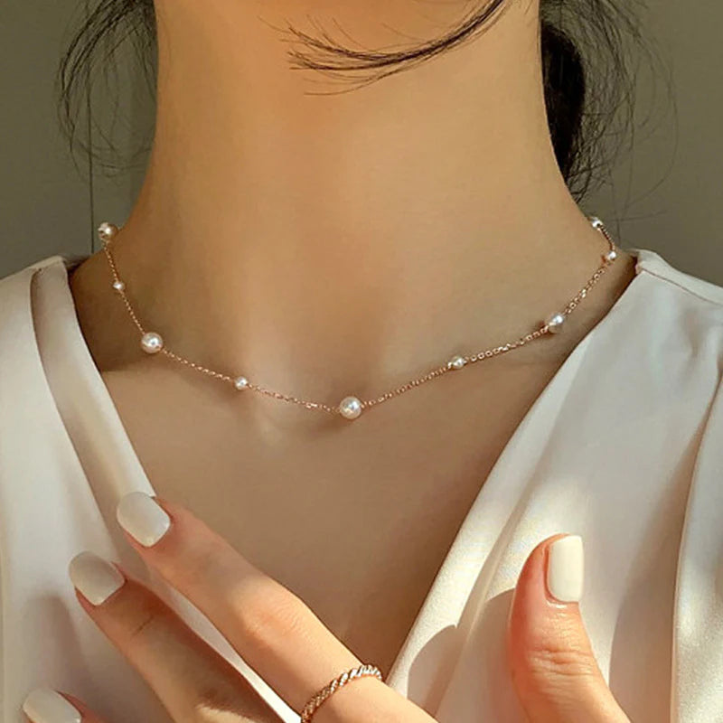 Vintage Pearl Clavicle Chain Female Simple