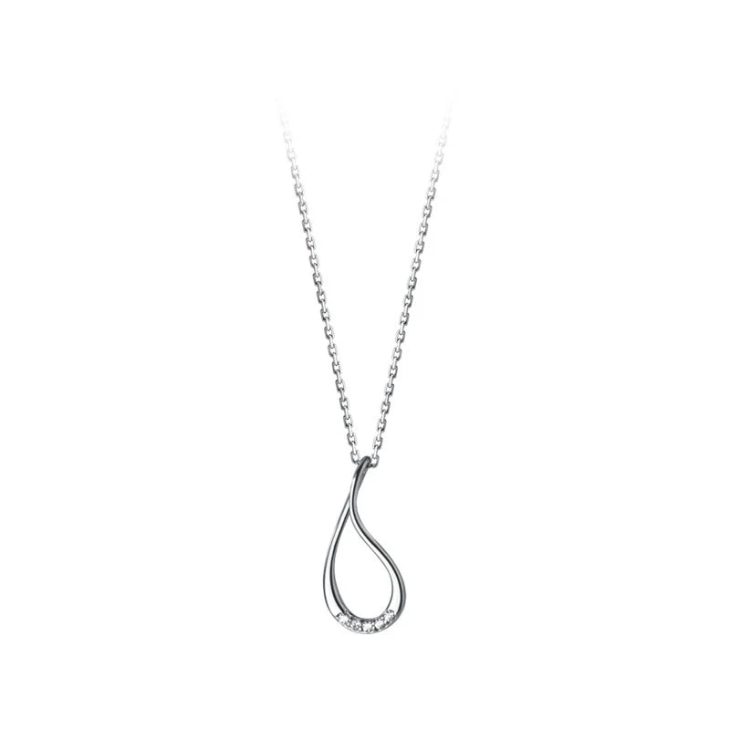 Silver Hollow Drop-Shaped Diamond-Studded Necklace