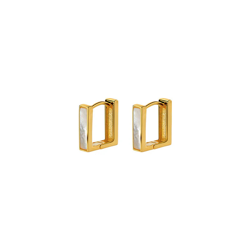 Silver Women's Elegant Shell Square Earrings