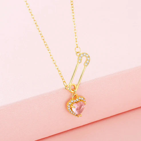 Rhinestone Heart-shaped Pin Necklace Special-interest Design Exquisite High-grade Light Luxury Clavicle Chain