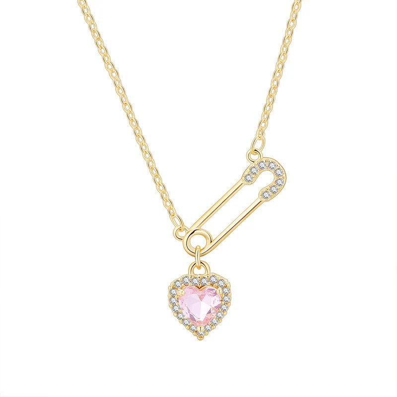 Rhinestone Heart-shaped Pin Necklace Special-interest Design Exquisite High-grade Light Luxury Clavicle Chain